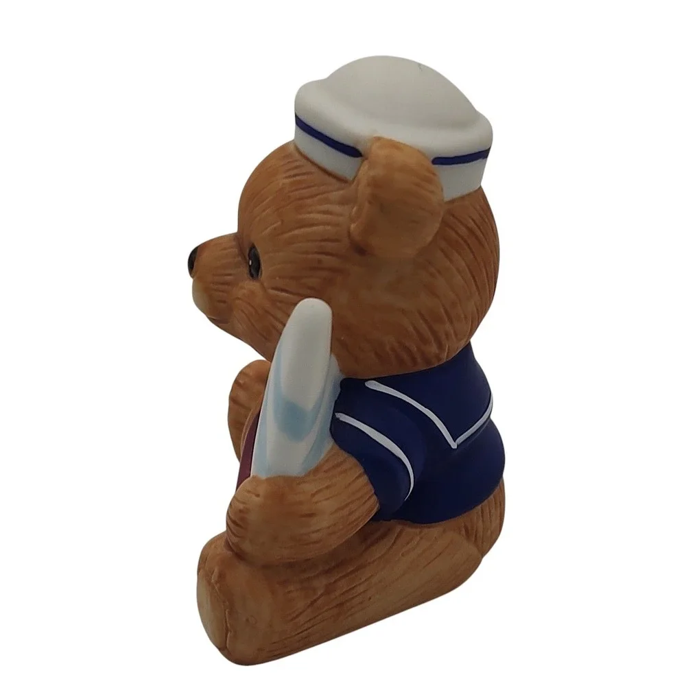Vintage Homco Teddy Bear Figurine Playtime Sailor Boy Holding Boat Nautical 1417